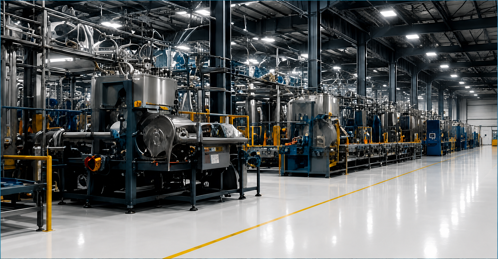 Industrial manufacturing facility with high-performance flooring