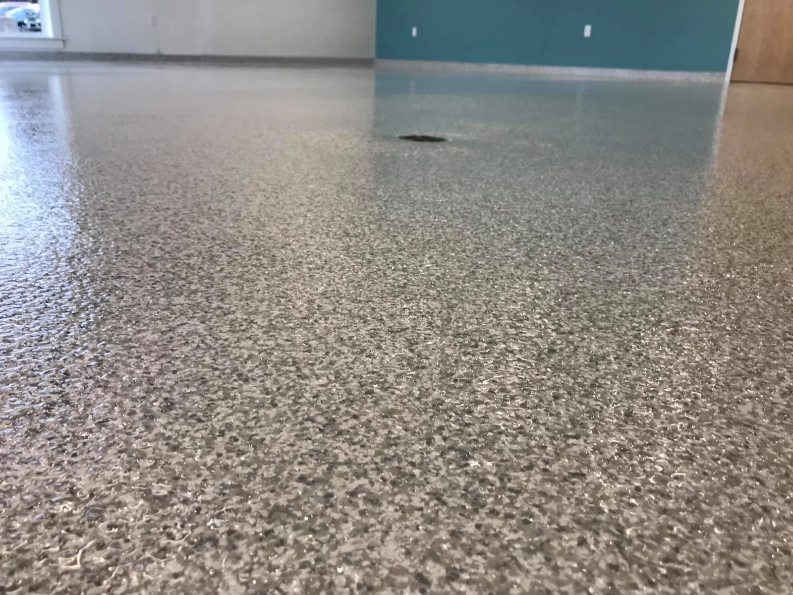 Completed vinyl flake flooring at the PEI Humane Society in Charlottetown, Prince Edward Island